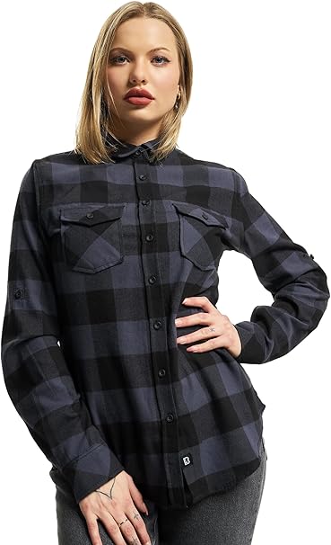 Flanell Checkshirt Frauen Flanellhemd schwarz/weiß Basics